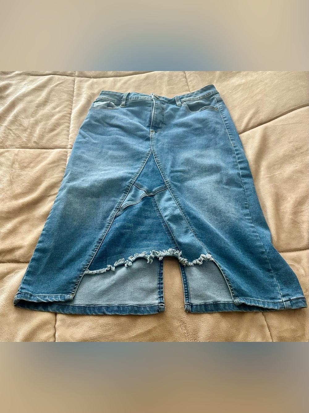 Blue Denim Midi Skirt with back Slit- size m
